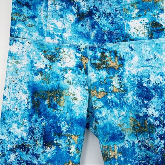 PRANA Capris Leggings Blue Yellow Paint Splatter Pattern Small - Picture 7 of 8